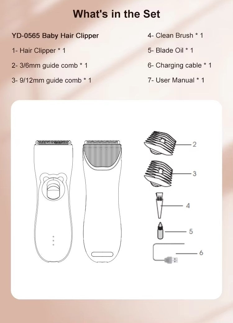 Silent Electric Baby Hair Clipper For Kids With USB Recharge Sets