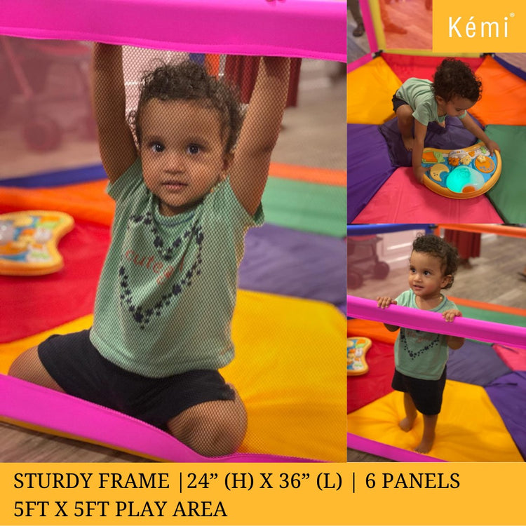 Kemi 6 Panel Baby Playpen with 2 inch Mattress | 5ft x 5ft | Sturdy Frame | 24" (H) x 36" (L) | Export Quality