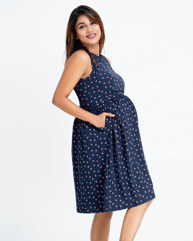 Tiara Neck Detailed Fit & Flare Maternity & Nursing Dress