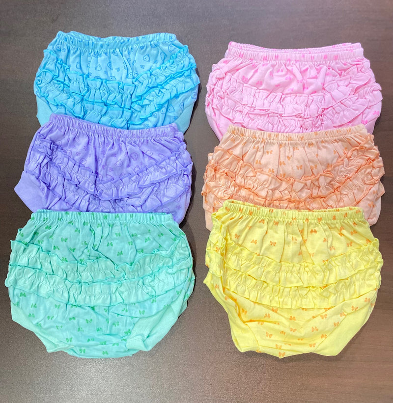 Baby Girl Pants | 100% Cotton | 6pcs Per Pack | Colour Pants | Baby Pants | Baby Frill Panty | Kids Dress | Mix Colours | High Quality