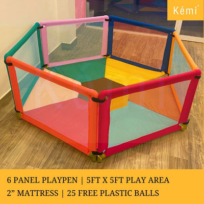 Baby Playpen | 2 Inch Mattress | Sturdy Frame | 6 Panels | 24" (H) x 36" (L) | Export Quality