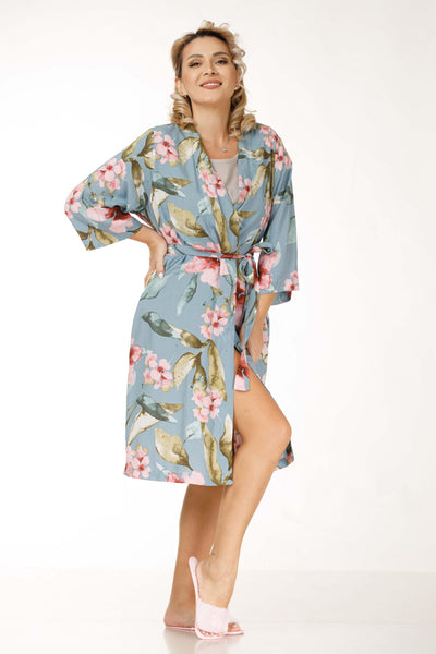 COTTON ROBE IN GREY BLOOMS