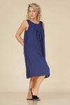 FRONTOPEN COTTON NIGHTDRESS IN NAVY BLUE