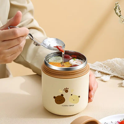 Leak-Proof Stainless Steel Soup Cup with Folding Spoon