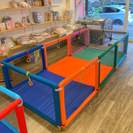 Kemi 4X9 Panel Baby Playpen with 2 inch Mattress + Free 50 balls | 4ft x 9ft | Sturdy Frame | 24" (H) x 36" (L) | Export Quality