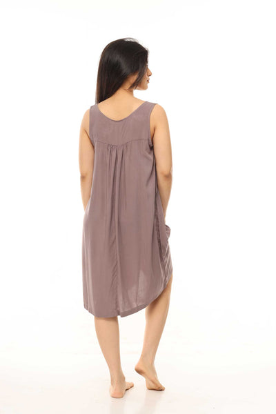 FRONT OPEN COTTON NIGHTDRESS IN BEIGE