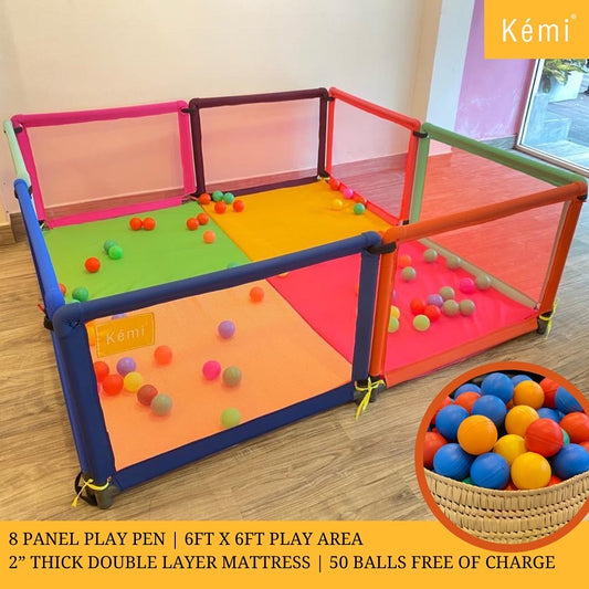 Kemi 8 Panel Baby Playpen with 2 inch Mattress | Sturdy Frame  | Baby Safety First |  High Quality