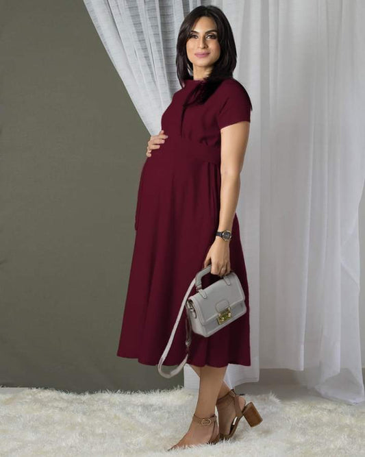Maternity Frock | Maternity Midi Dress | Pocketed Nursing | Bright & Strong Me! | Pink | Burgundy