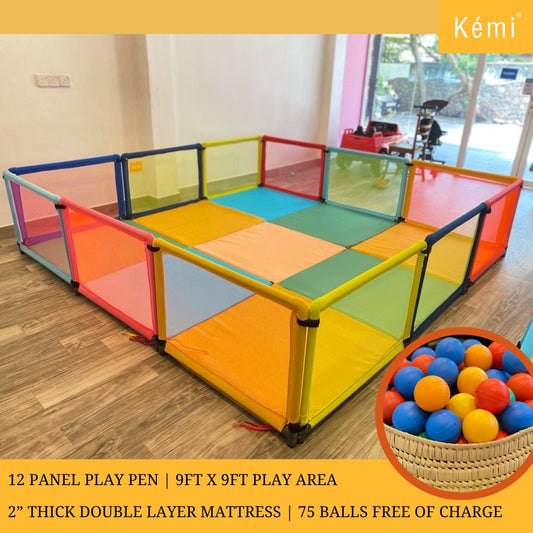 Kemi 12 Panel Baby Playpen with 2 inch Mattress | Sturdy Frame  | Baby Safety First |  High Quality