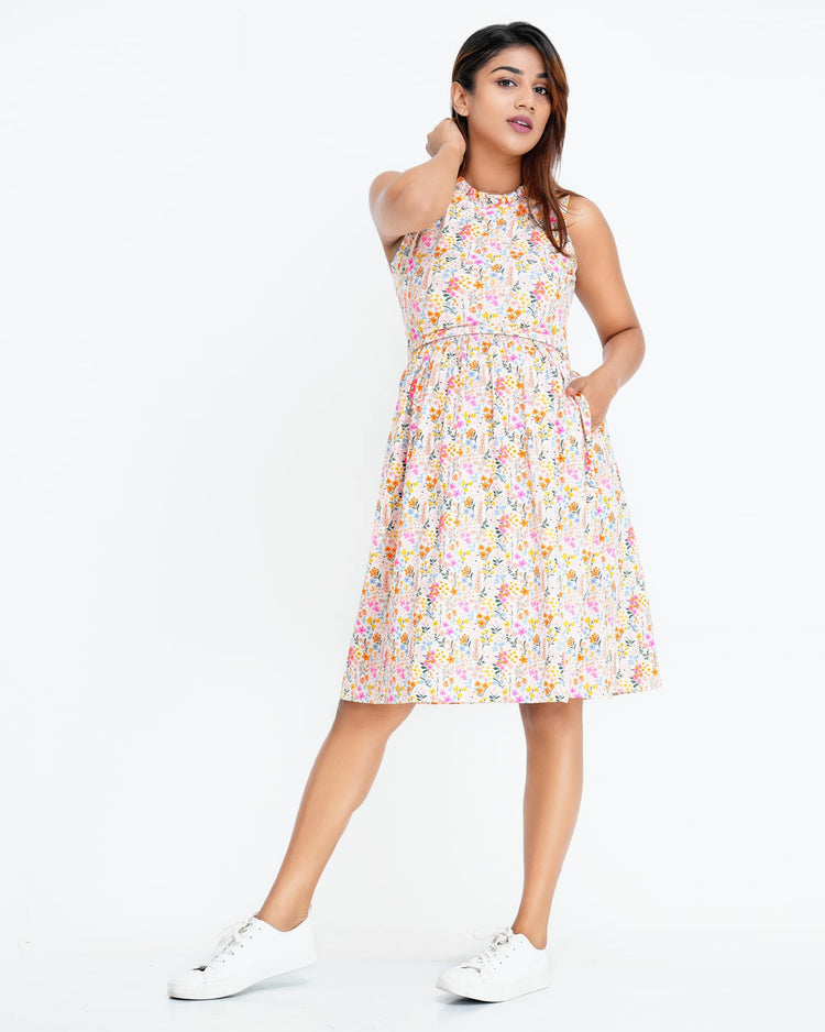 TIARA NECK FIT & FLARE MATERNITY & NURSING DRESS